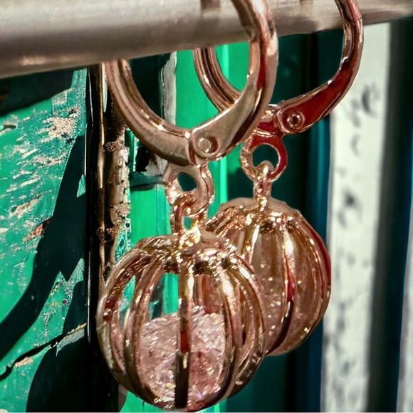 NEW Rose Goldtone Caged CZ Crystal Diamonds Dangle Drop Earrings - Picture 5 of 13